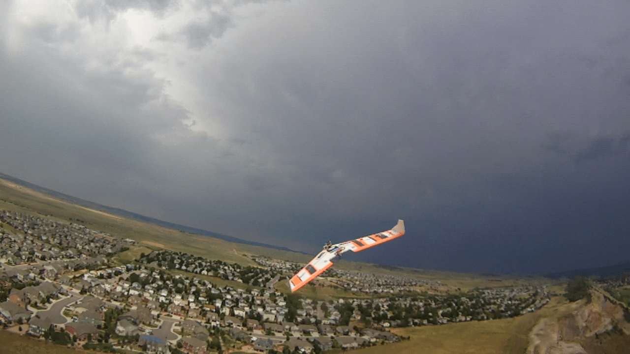 An FPV flying wing UAS in flight