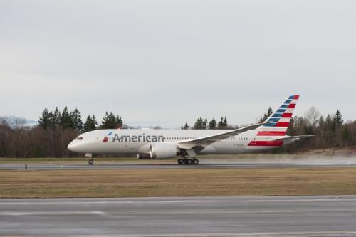 American's first Boeing 787 Dreamliner departing on its maiden test flight on Jan. 6, 2015