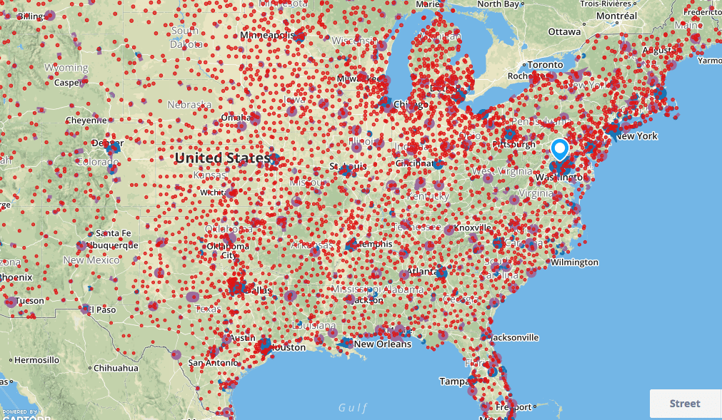 Map showing recreational airspace across the U.S.