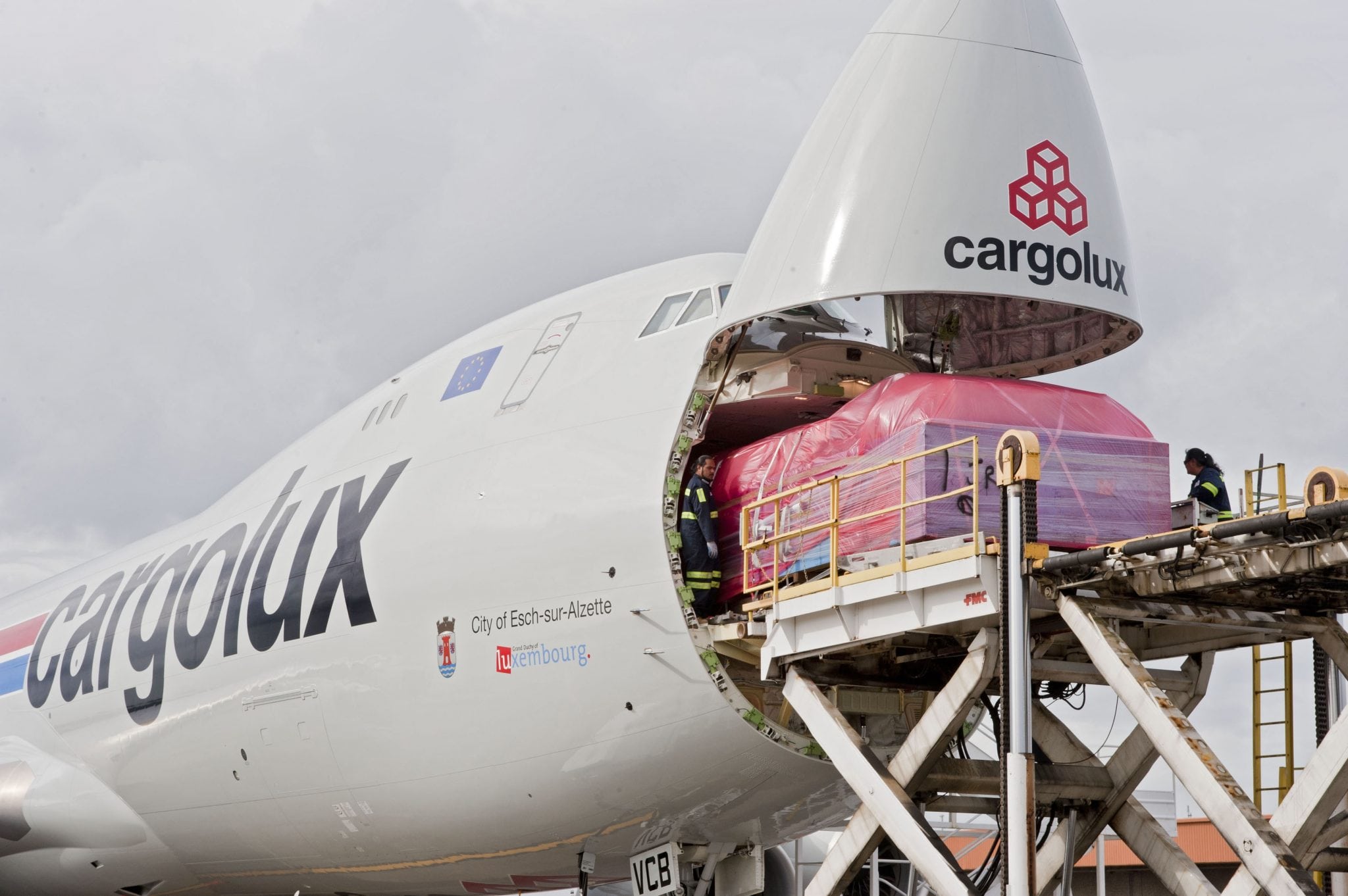 Boeing 747-8 aircraft being loaded with cargo