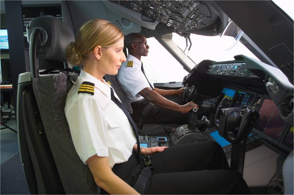 Pilots in Simulator; Pilots on flight deck; Female Co-Pilot; Male African-American Pilot; K66420-03