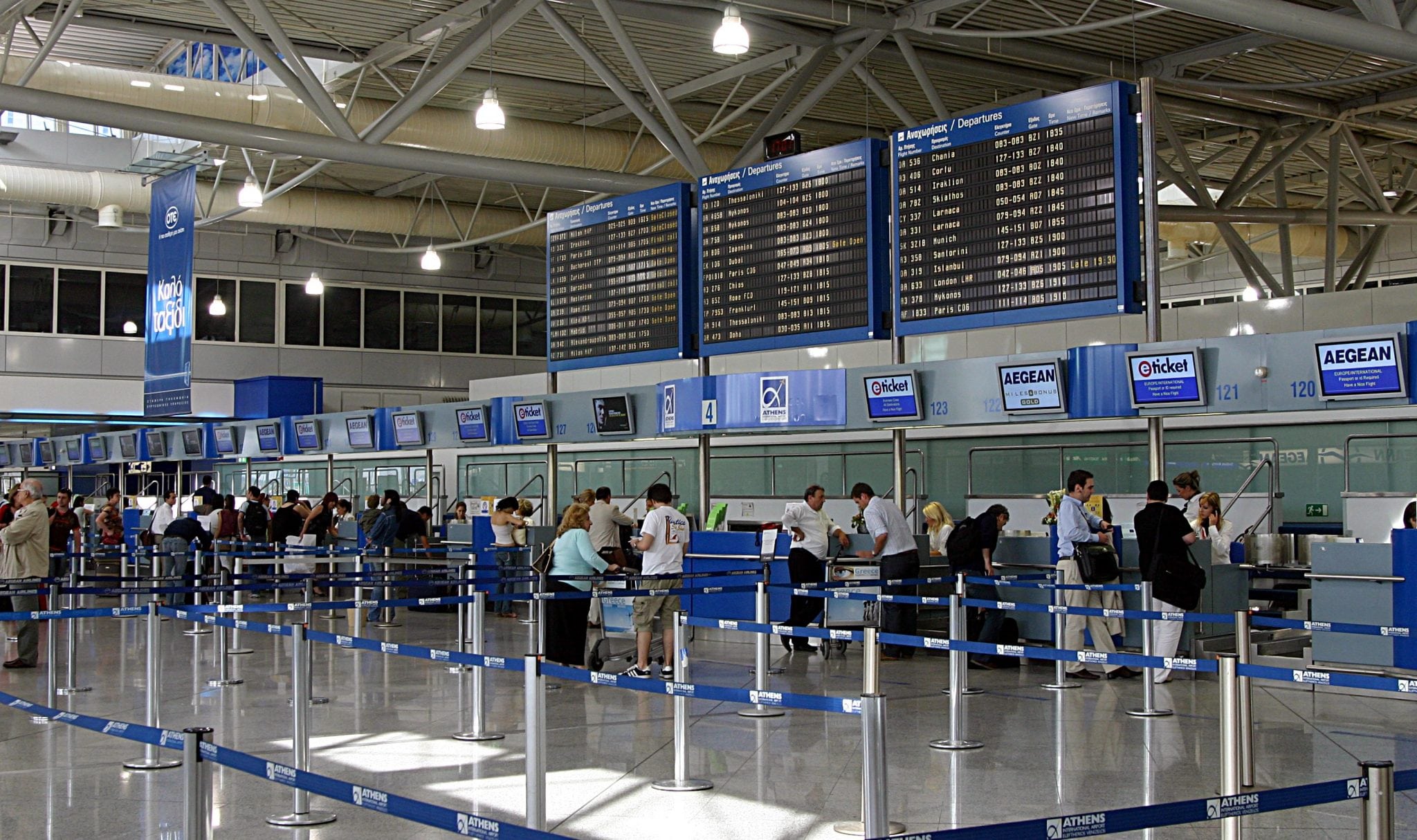 Check-in desks at Athens airport in Greece