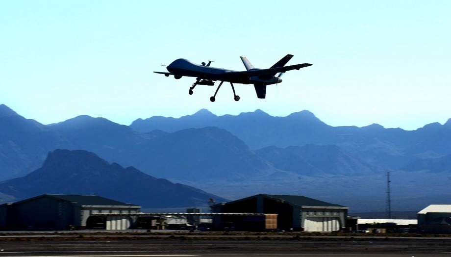 A US Air Force "Reaper" drone takes off at Creech Air Force base in June 2014