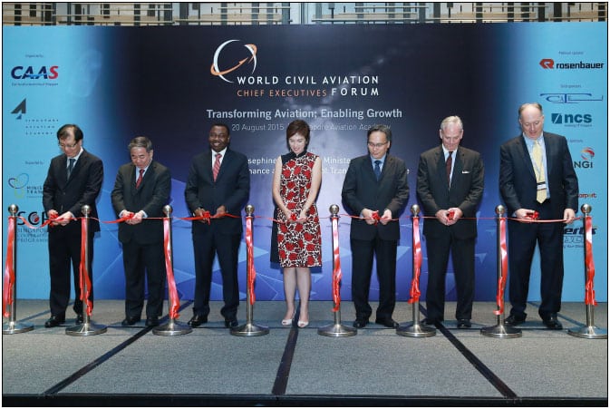 Officials from CAAS, NTU, ICAO, Mitre and the Singapore Ministry of Transport inaugurate the new facilities
