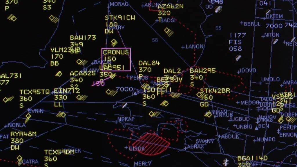 A still from the radar screen clearly showing the UAS – CRONUS – operating in the same airspace as conventional aircraft