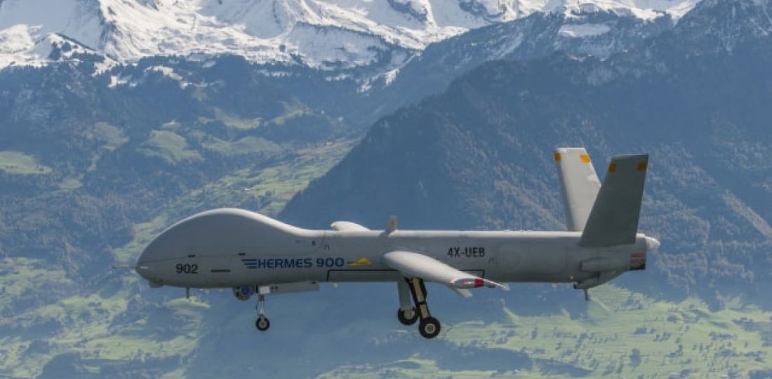 The Elbit Systems Hermes 900 flying over Switzerland during the Swiss evaluation of the UAS