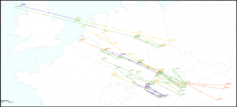 The map displays in orange - existing DCT connections, in blue - Westbound - EVEN parity (NEW and AMD - extended time availability DCTs), in green - Eastbound - ODD parity (NEW and AMD - extended time availability DCTs), in red - NEW possible connections in FRA Hungary