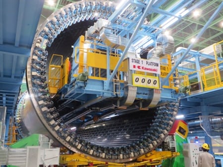 Boeing partner Kawasaki Heavy Industries began installing the circular frames into the midforward section of the 787-10 fuselage on March 14