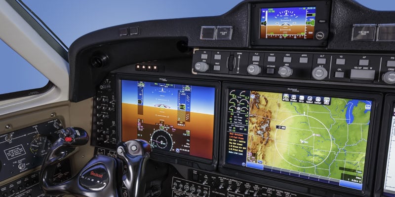 Cockpit of the Pro-Line Fusion equipped Beechcraft King Air 350i/ER and 250 turboprop aircraft