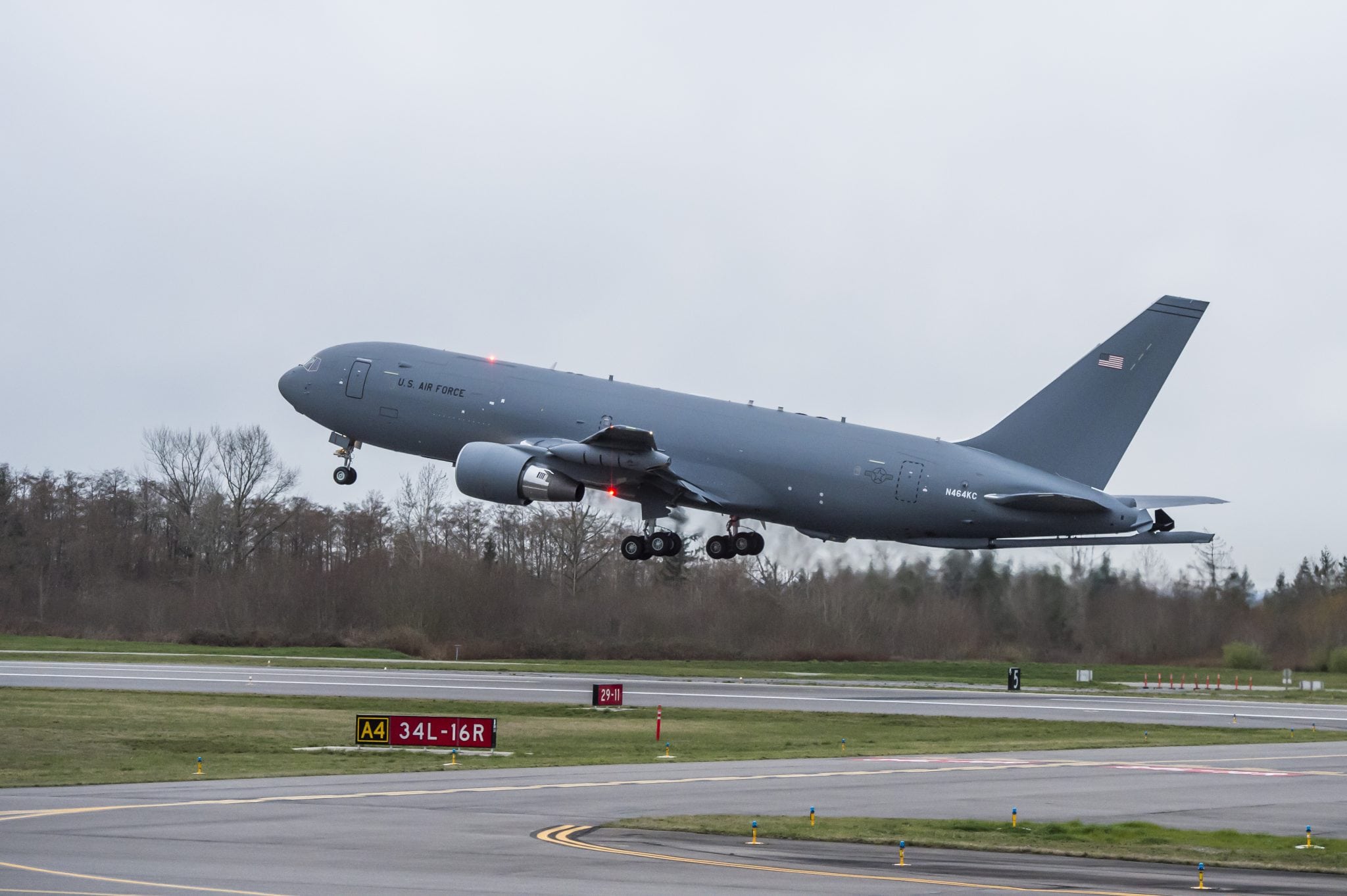 Boeing’s second KC-46 tanker (EMD-4) takes off from Paine Field in Everett on its first flight