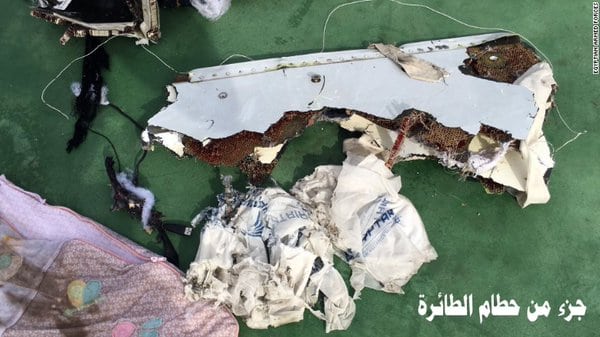 Wreckage from EgyptAir flight 804, which went missing over the Mediterranean Sea on May 19
