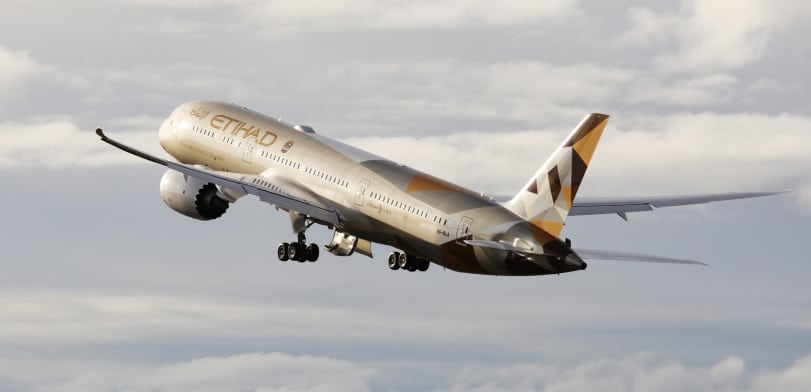 Etihad airways plane in flight