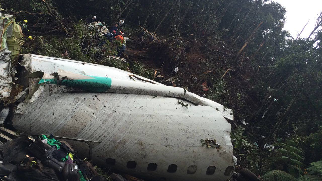 Rescue workers work to rescue survivors and recover bodies in the wreckage of the  LAMIA Bolivia flight that crashed near Medellin, Colombia on Nov. 29. Photo: Aircraft Accident Investigation unit of the Colombia Civil Aviation Authority