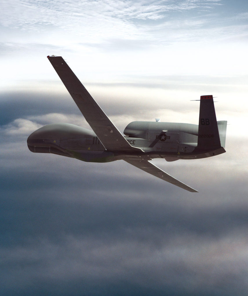RQ-4A Global Hawk Primary function: High-altitude, long-endurance unmanned aerial reconnaissance system. Speed: 390 mph. Dimensions: Wingspan 116 ft. 2 in.; length 44 ft. 4 in.; height 15 ft. 2 in. Range: 10,932 miles. Endurance: 35 hours. Crew: Three pilots and sensor operator on the ground.