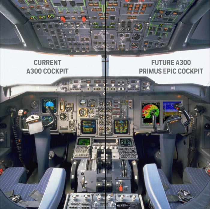 A before and after view of what the UPS A300 cockpits will look like. Photo: UPS. 