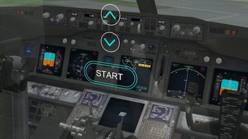 A commercial airplane cockpit as seen through HoloLens. Photo: Microsoft.