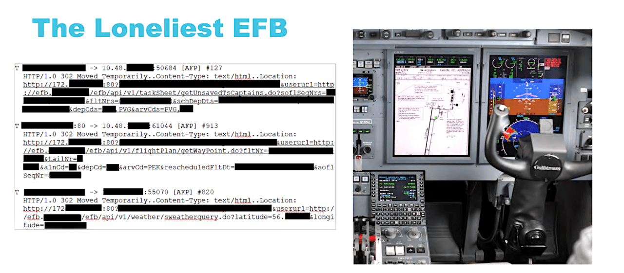 The team described a vulnerable Chinese airline pilot's electronic flight bag as the "loneliest EFB."