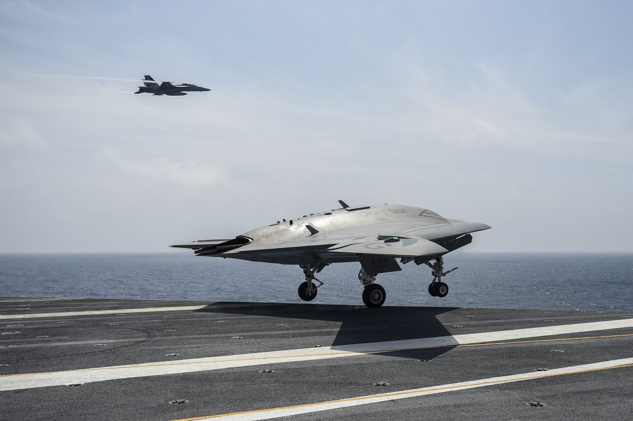 X-47B UAS taking off from a carrier in the Eastern Atlantic