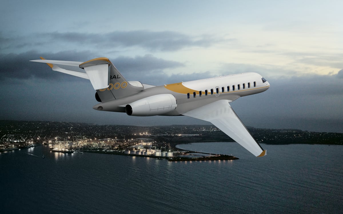 Bombardier Global 8000 business aircraft in flight