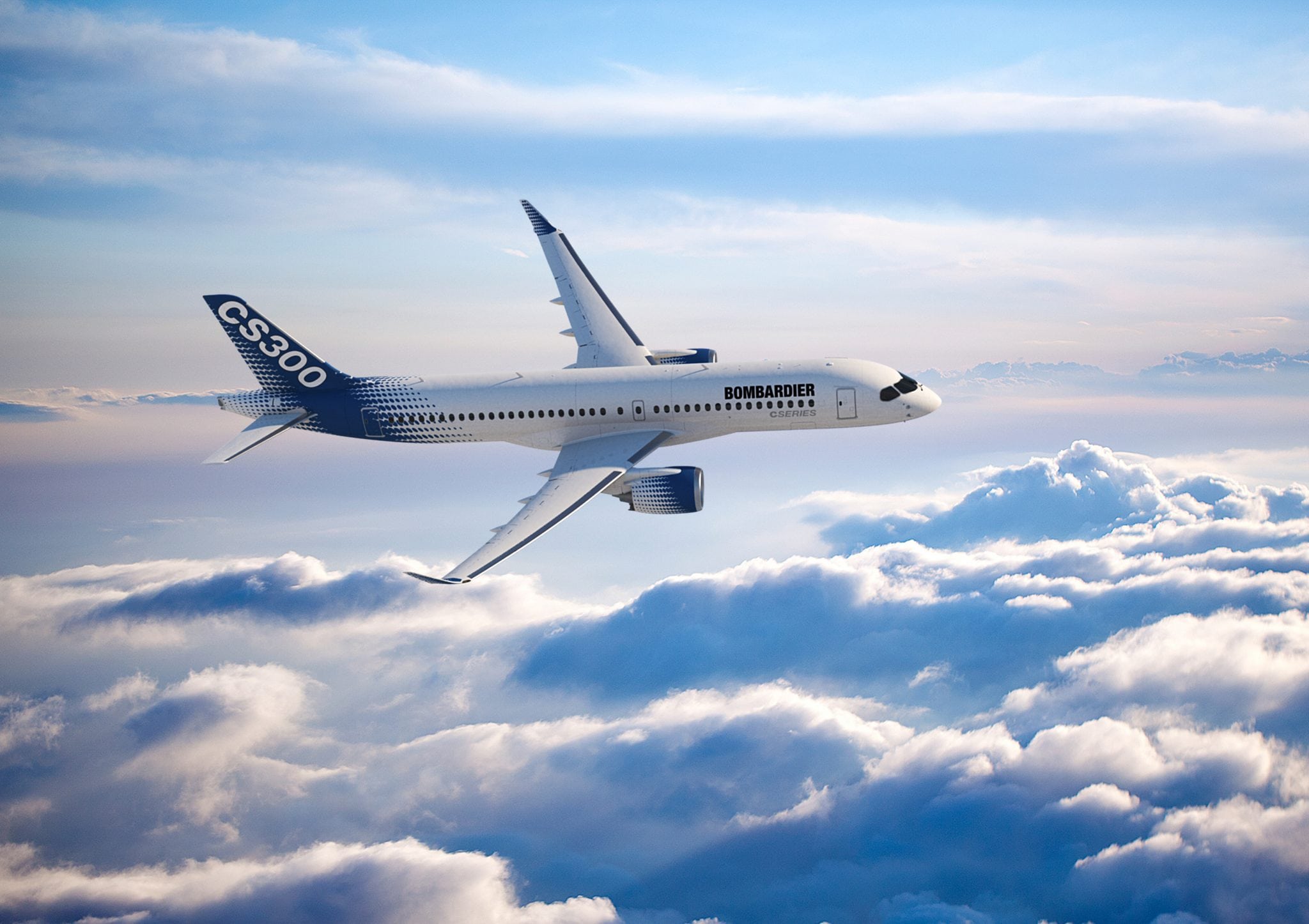 The Bombardier CS300 in flight