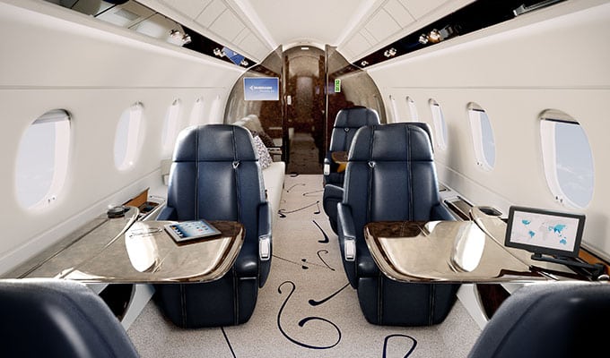 Cabin of the Embraer Legacy 500 business jet