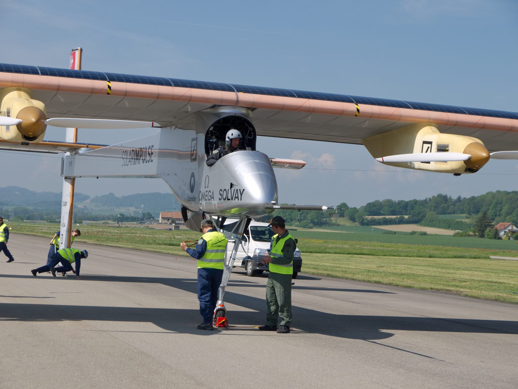 The solar Impulse prototype aircraft on runway