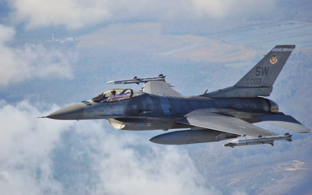 Capt. Matthew Feeman in an F-16 Fighting Falcon approaches a Cessna airplane, flown by South Carolina's Civil Air Patrol, to initiate a "head butt" as part of exercise Fertile Keynote Nov. 19, 2009 above South Carolina. A head butt is an action taken by the intercepting aircraft to redirect the intruder in the appropriate direction after other communications, like radio contact, have failed. Captain Feeman is an F-16 alert pilot from the 55th Fighter Squadron (U.S. Air Force photo/Senior Airman Michael Cowley)