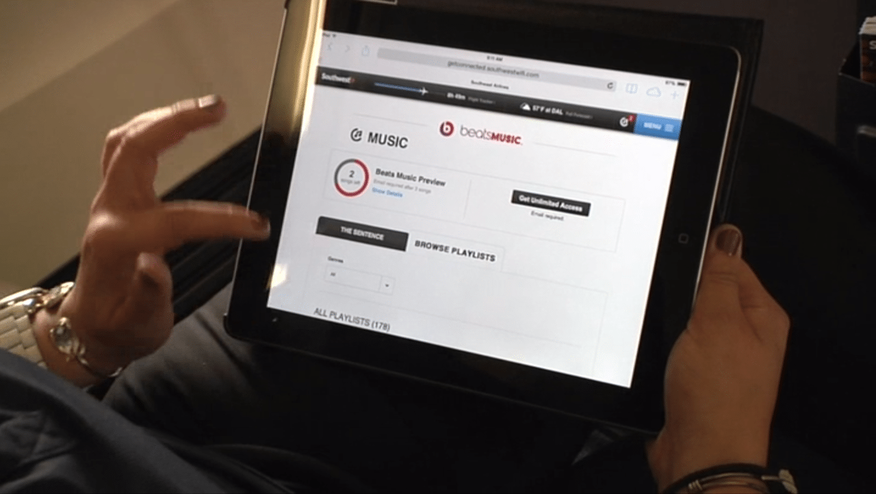 The Beats Music application on Southwest flights