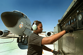 Officer working on plane