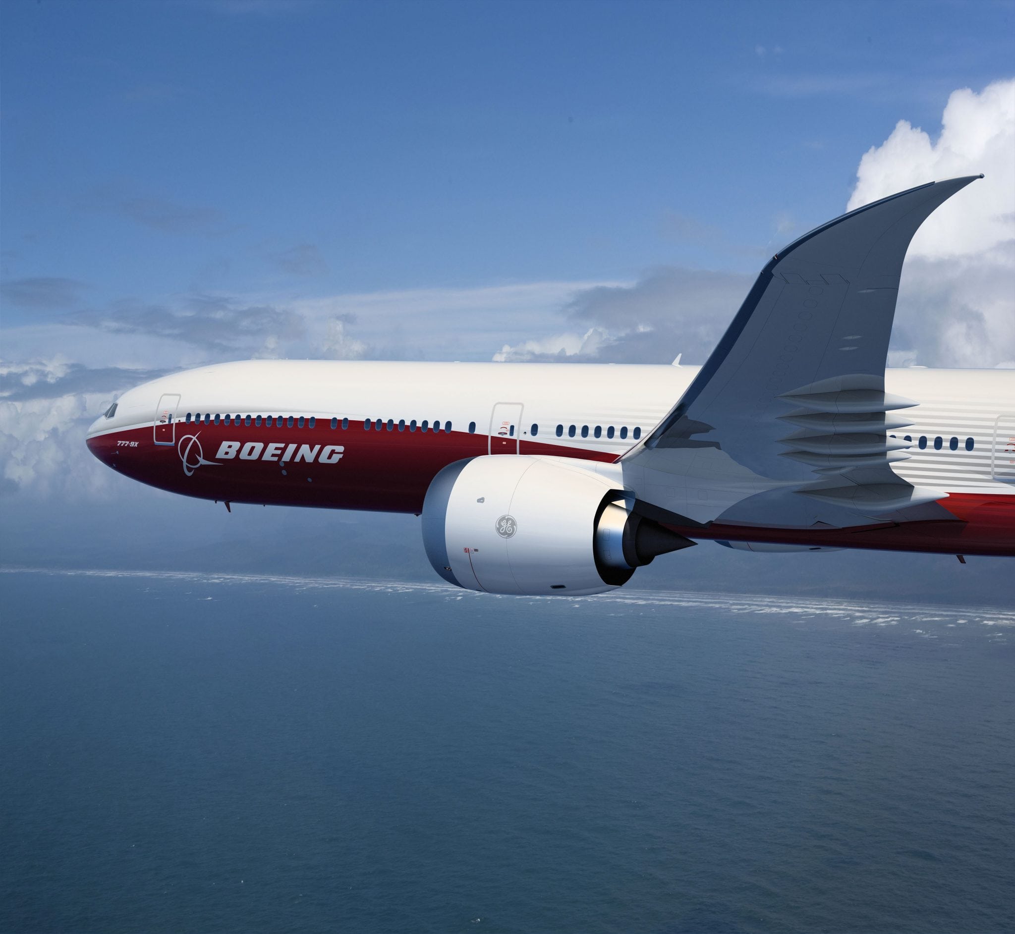 Boeing 777X aircraft in flight