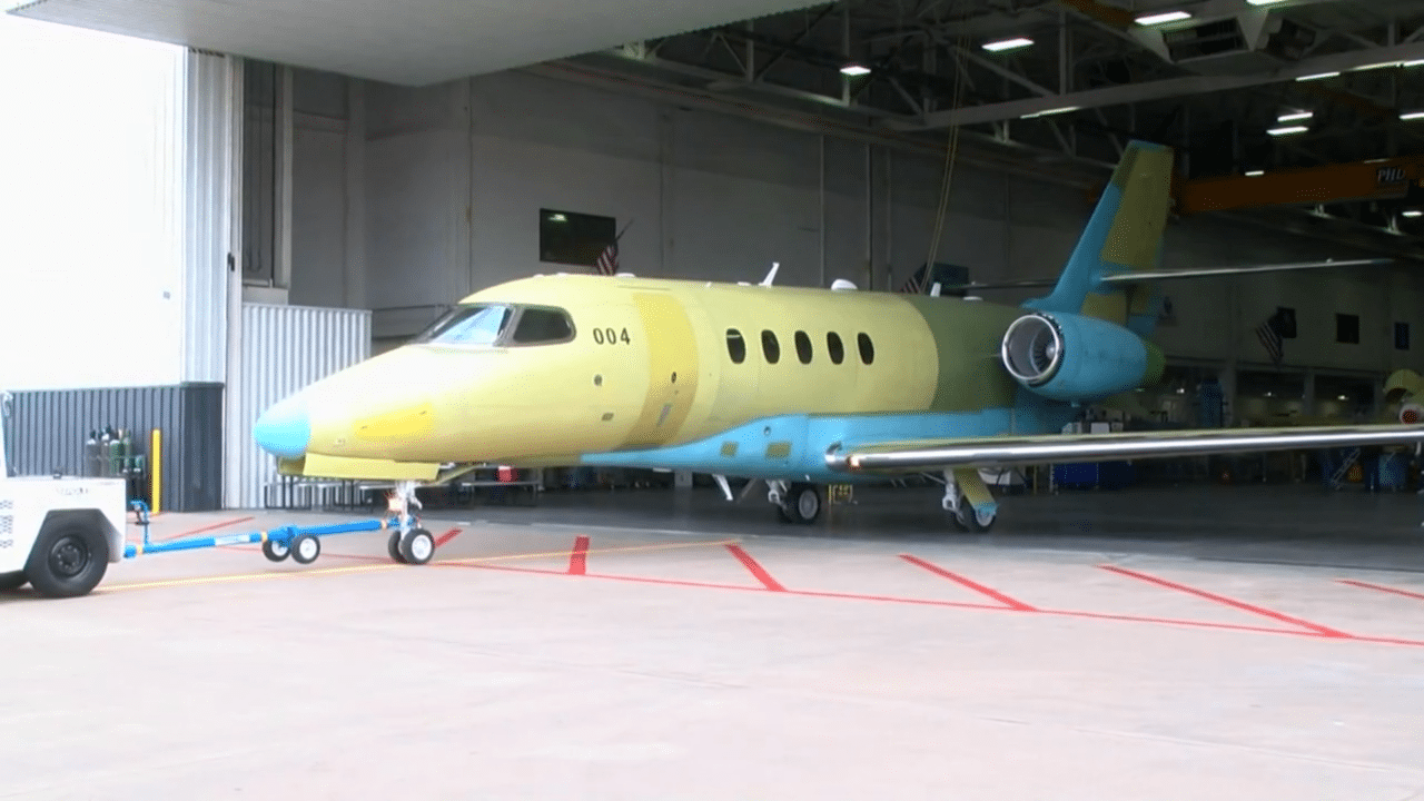 The first Citation Latitude leaving the hanger