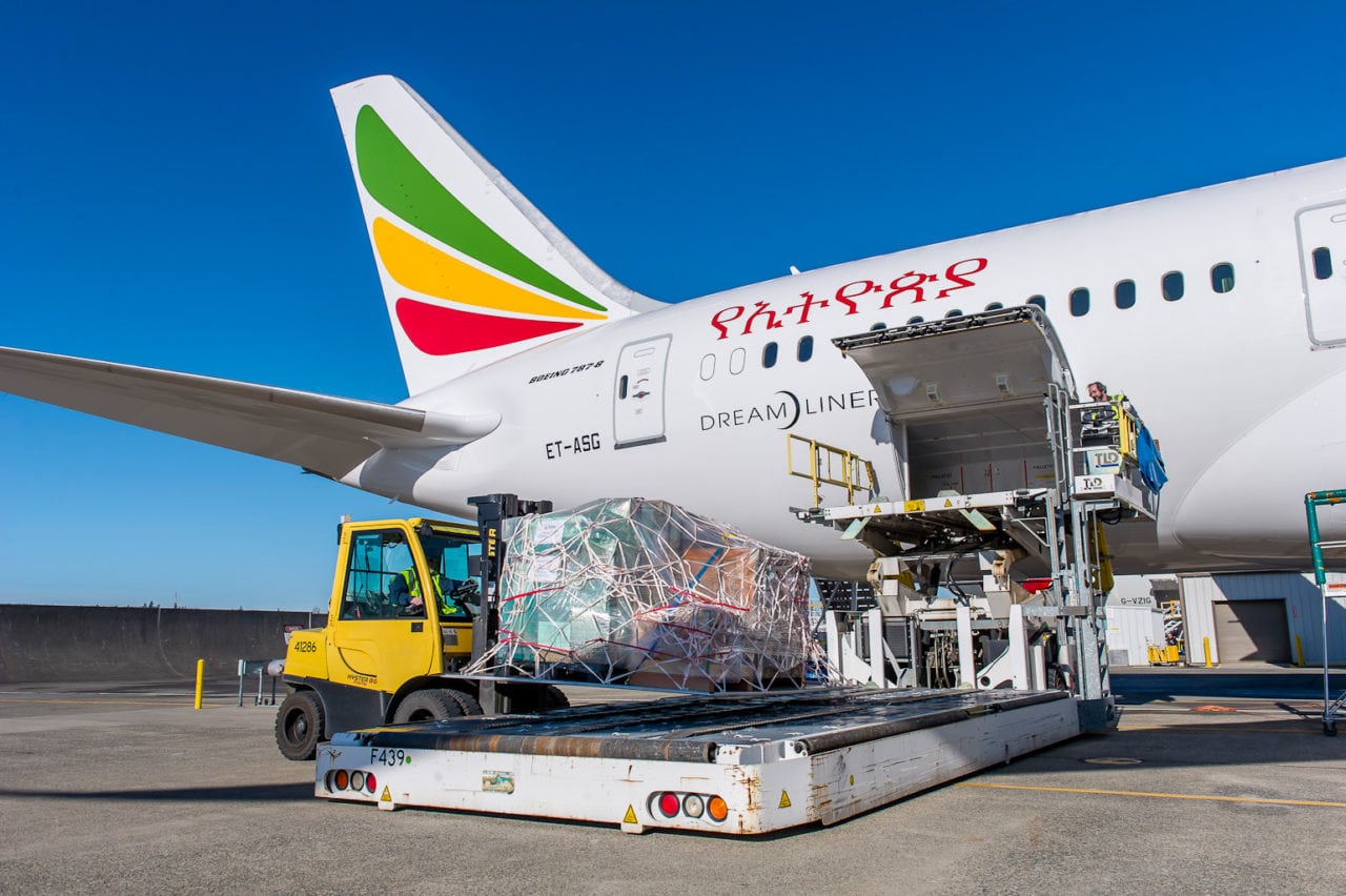 Medical supplies being loaded onto Ethiopian’s newest 787 Dreamliner