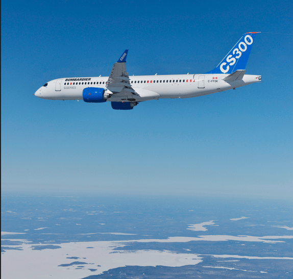 Bombardier CS300 in flight