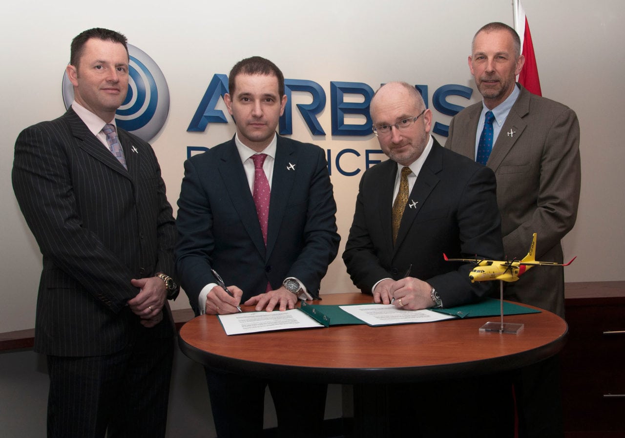 Officials from Airbus and Provincial Aerospace sign a letter of intent