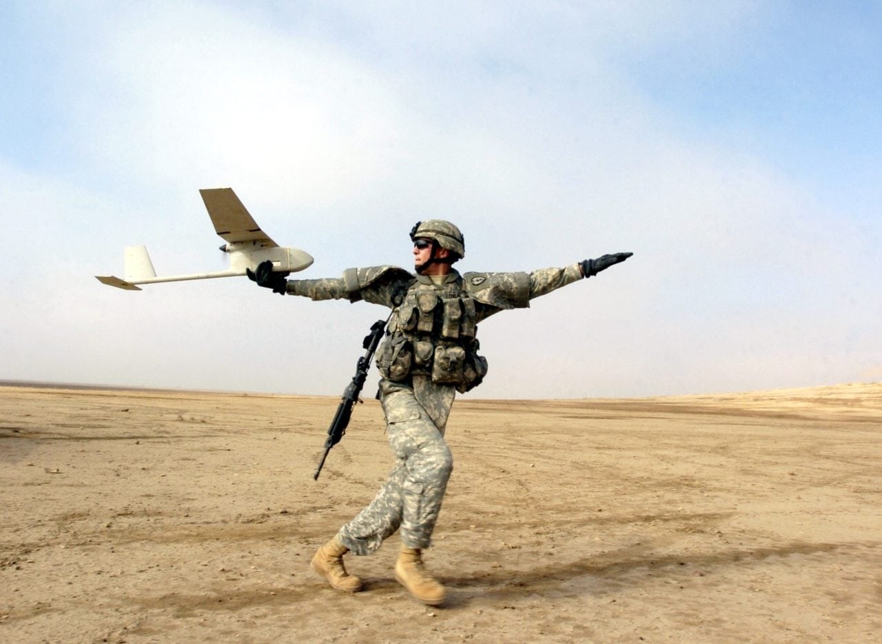 Member of the US Army launching the Raven RQ-11 UAS