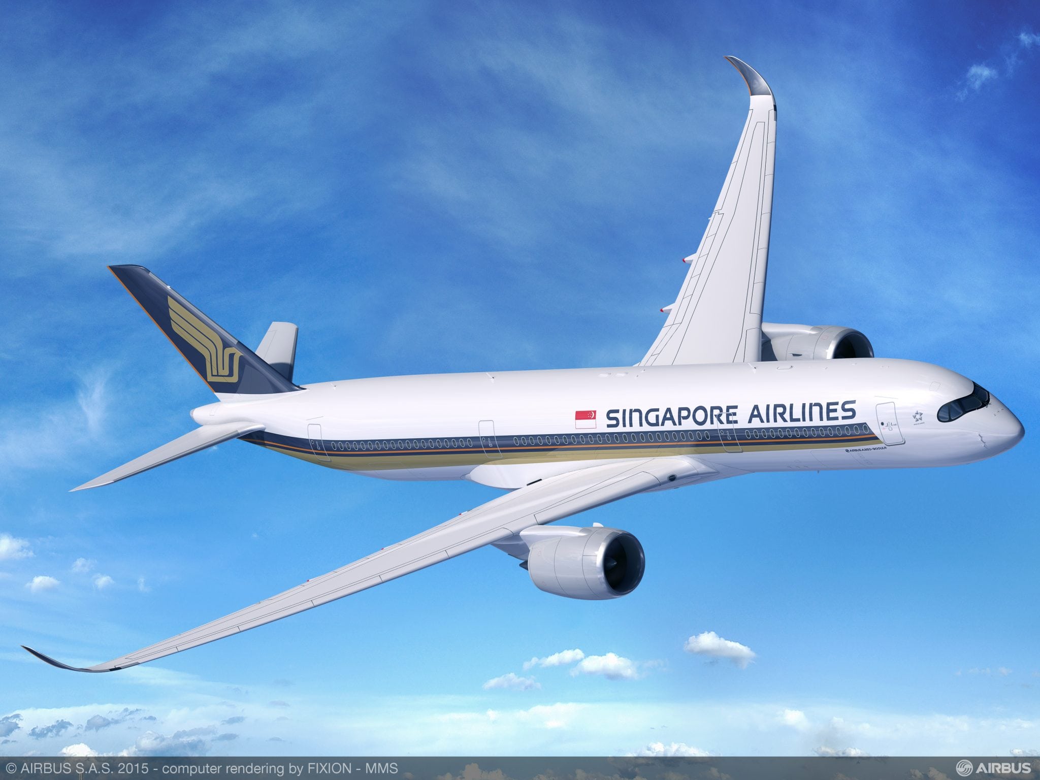 Airbus new A350-900 ultra long range aircraft in Singapore Airlines livery