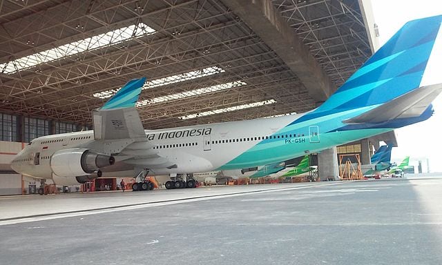 Garuda Indonesia, flag carrier of Indonesia, aircraft in hanger