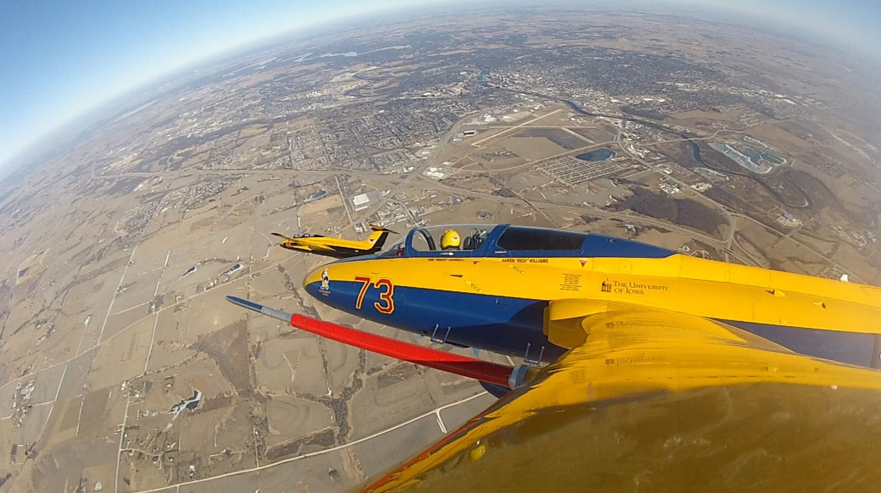 A University of Iowa Operator Performance Laboratory L-29 jet (pictured here) participated in recent flight tests for the Common Range Integrated Instrumentation System at Eglin Air Force Base in Florida