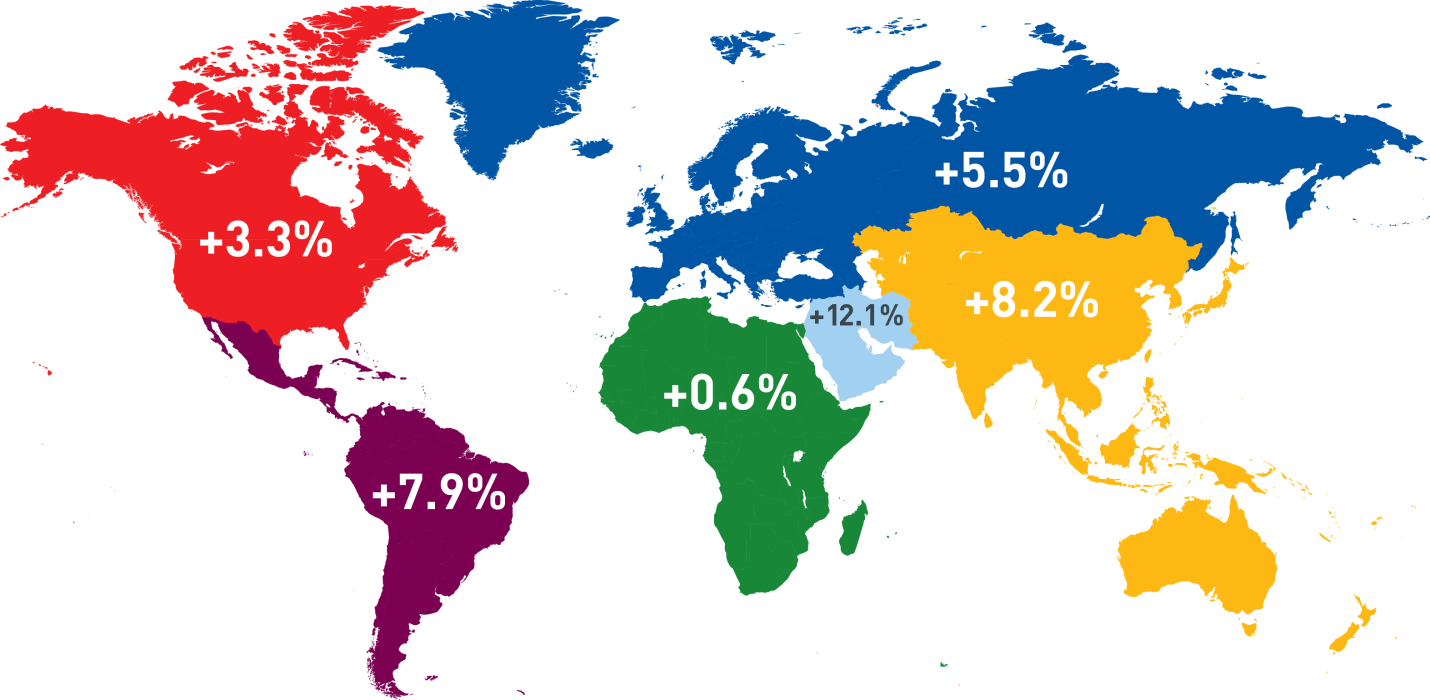 ICAO map of 2015 air traffic increases