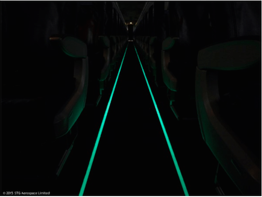 STG Aerospace next generation saf-Tglo SuperSeal UltraLite (SSUL) photoluminescent floorpath lighting