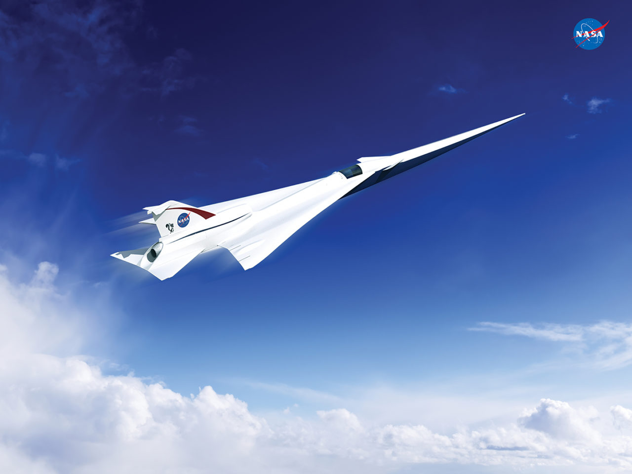 An artist’s concept of a possible Low Boom Flight Demonstration Quiet Supersonic Transport (QueSST) X-plane design