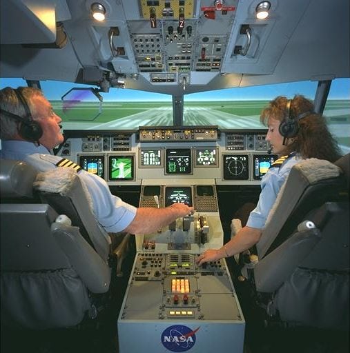 Cockpit of a twinjet flight simulator