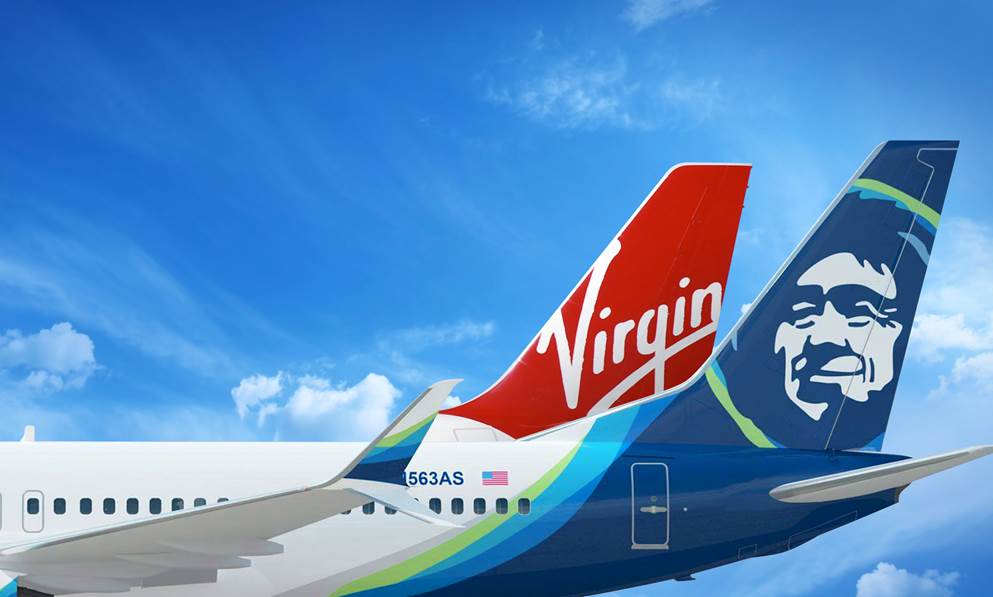 Virgin America and Alaska Airlines tail fins