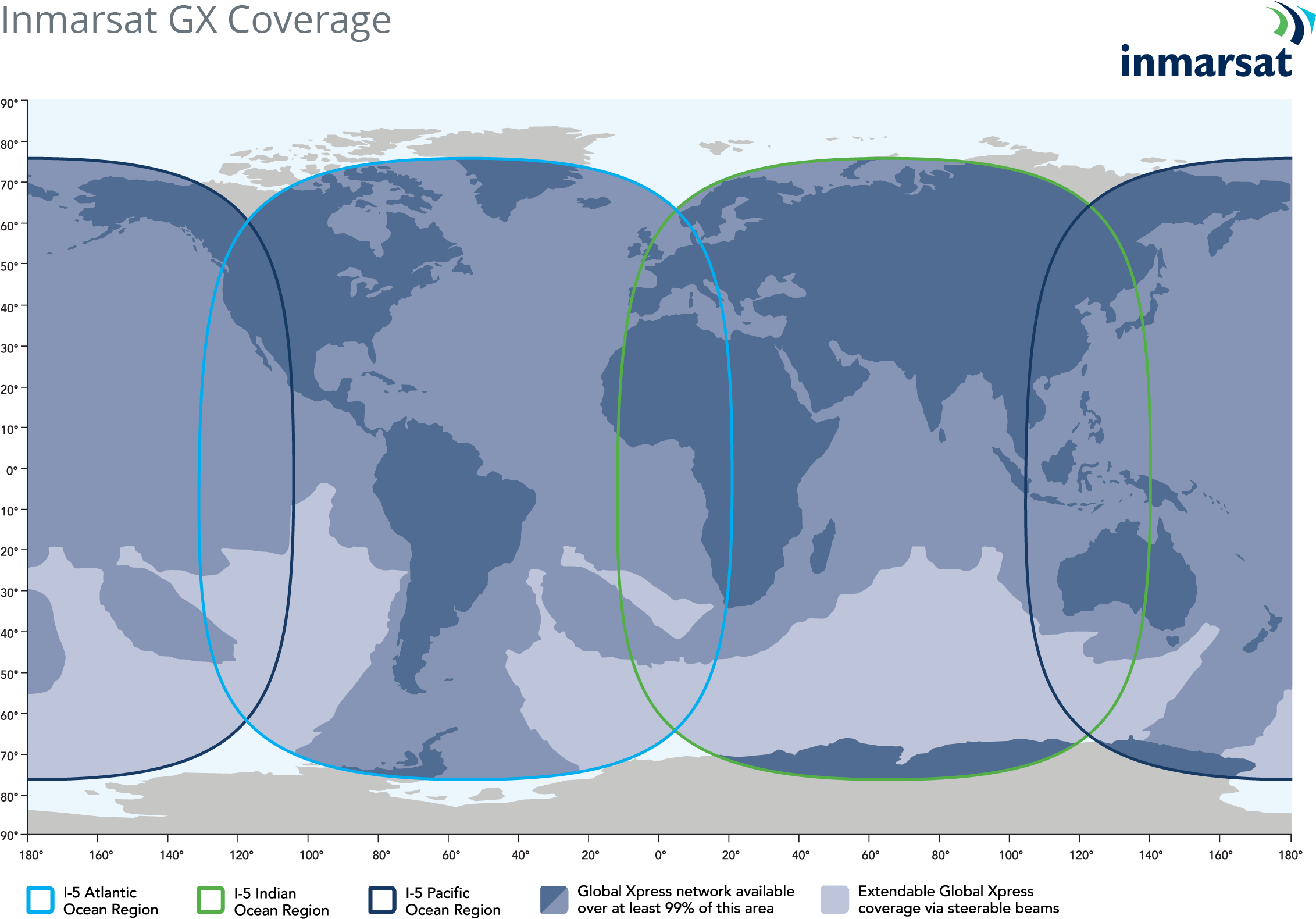 Inmarsat’s GX Coverage Map for the Jet Connex in-flight connectivity system