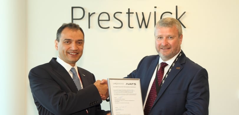 Professor Ehsan Mesbahi, vice principal and pro vice-chancellor at the University of the West of Scotland and Alastair Muir, director of NATS’ Prestwick air traffic control center