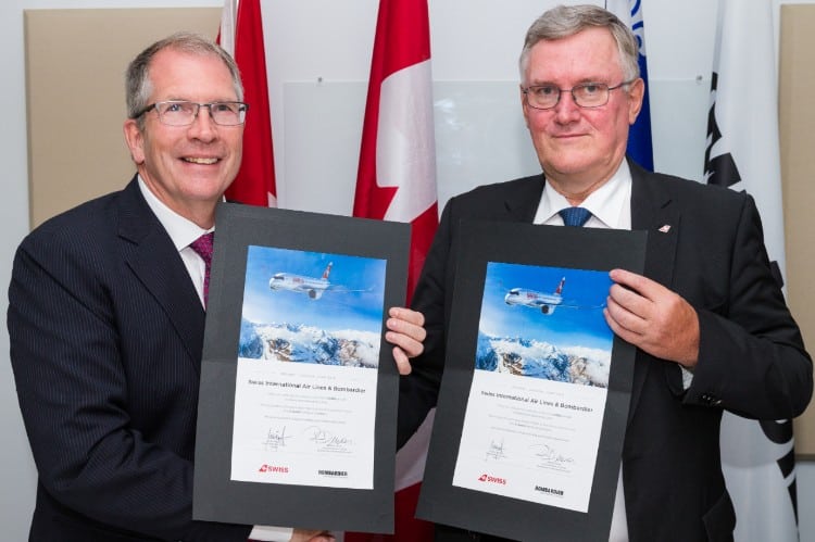 Rob Dewar, vice president of C Series Aircraft, Bombardier and Peter Wojahn, CTO, SWISS