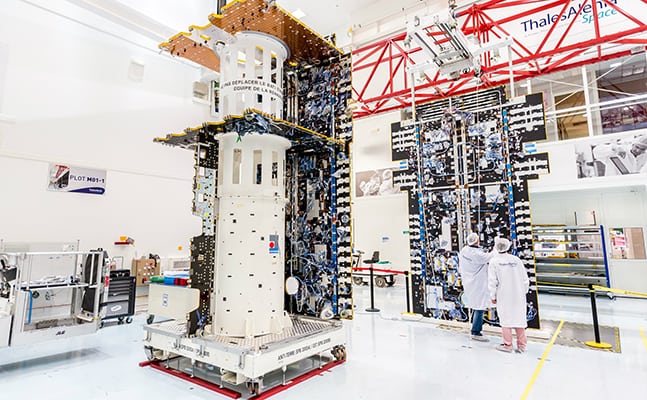 Thales Alenia Space assembles the communication module of Inmarsat’s European Aviation Network satellite