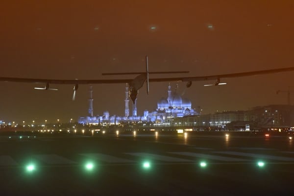 Solar Impulse 2 landing in Abu Dhabi on July 26, completing its world tour