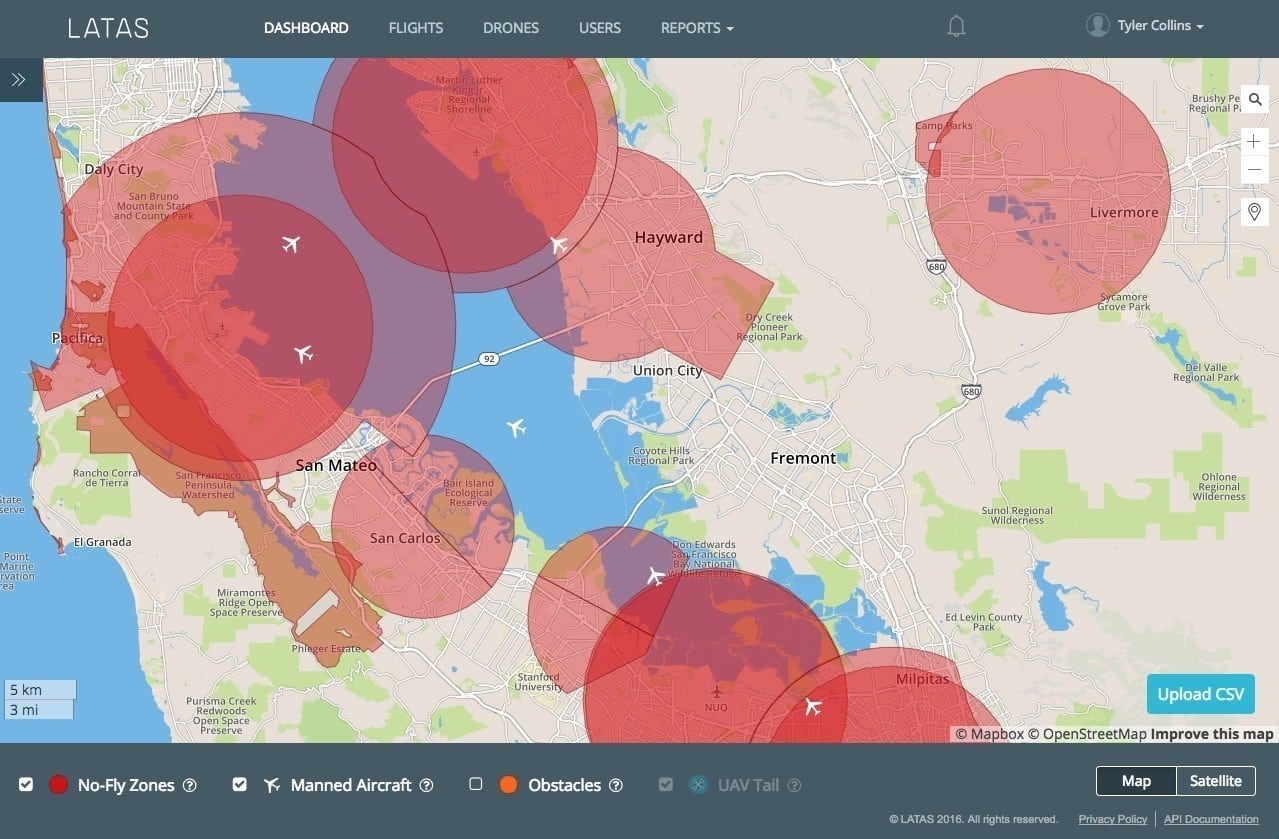 LATAS web dashboard, which acts as a digital observer for the drone operator