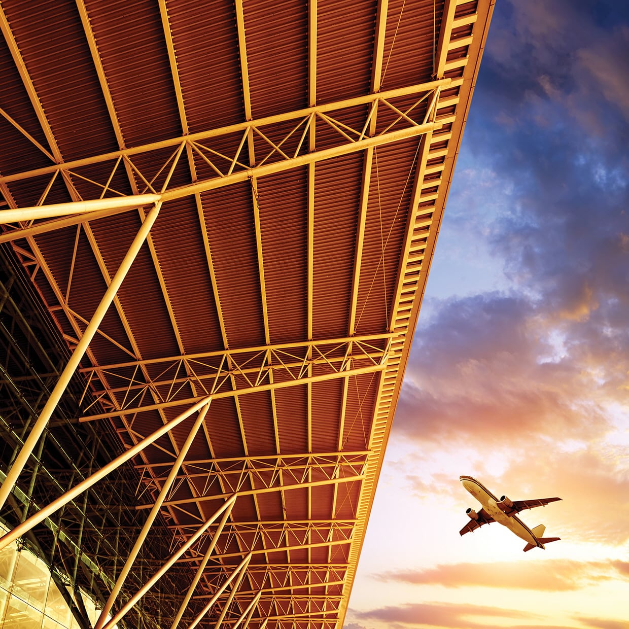 Aircraft flying over airport